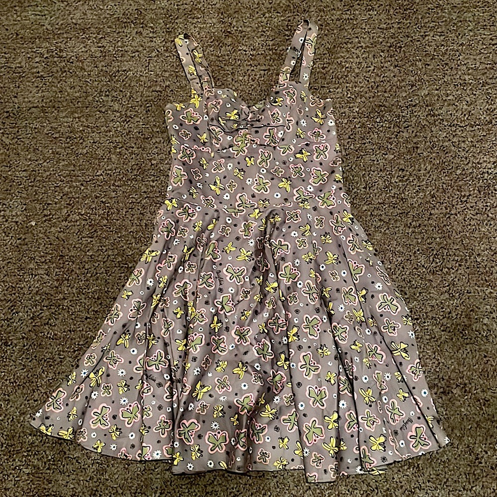 Pinup girl clothing Mary Blair grey butterfly dress retro large